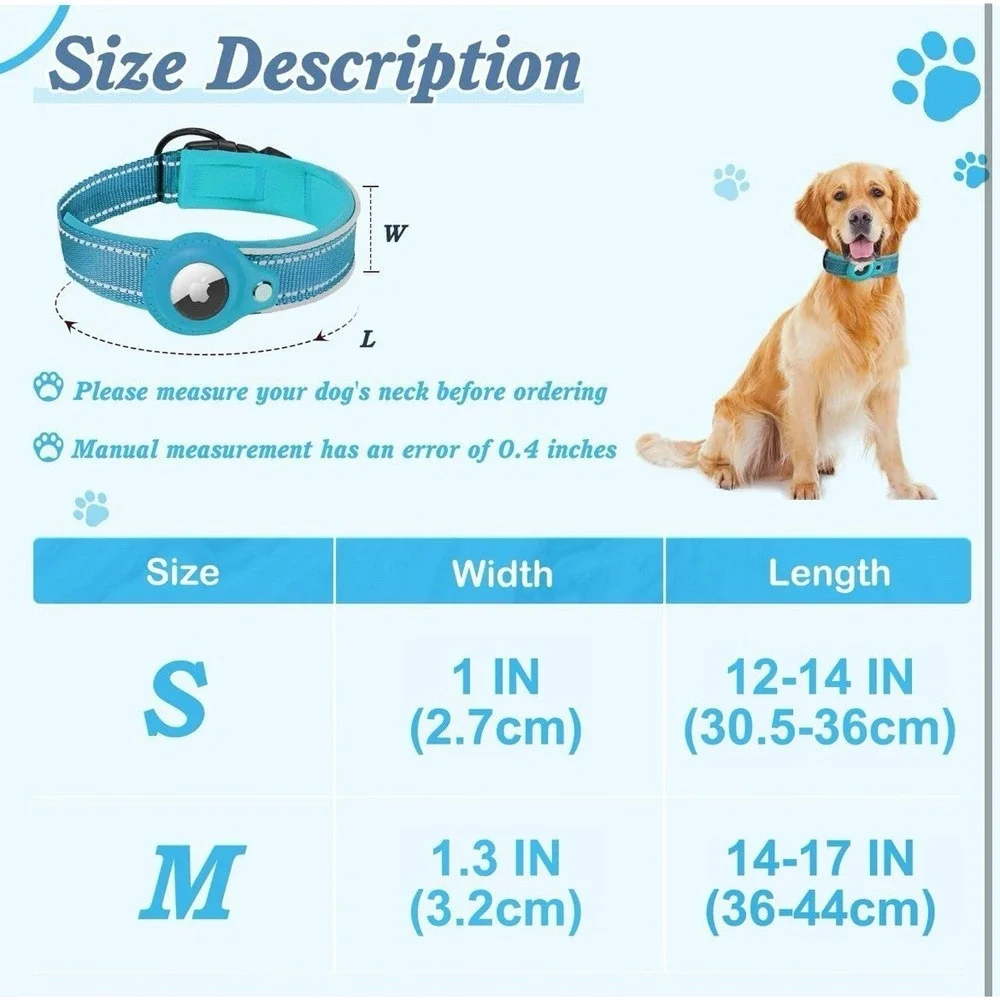 AirTag Dog Collar, Padded Apple Air Tag Adjustable Tag Apple Airtag S Teal‎